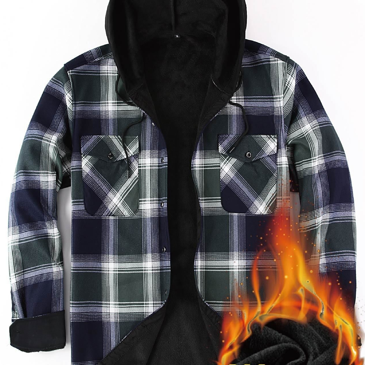 Herren Thermo-Kapuzenhemd Kariert – Warmes Freizeit Flanell Overshirt mit Futter