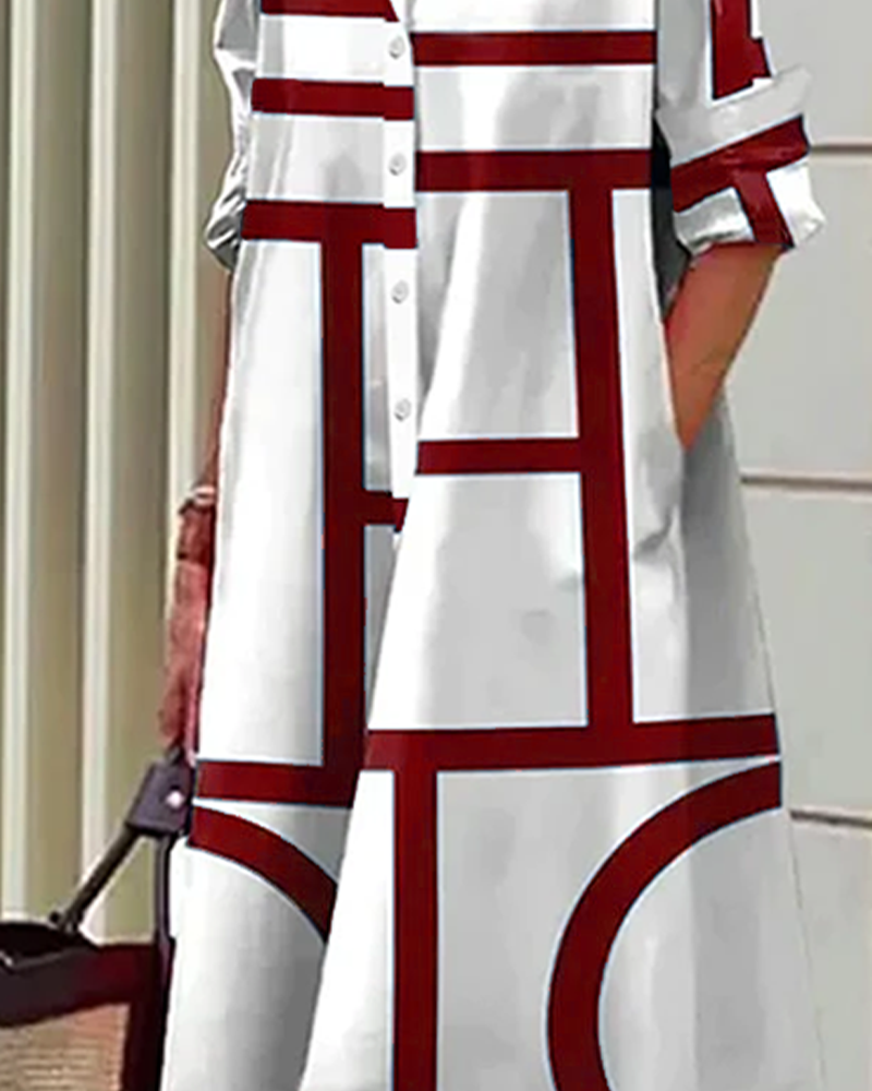 Damen Shirtkleid mit geometrischem Print und Taschen – Eleganter Freizeit- und Büro-Look