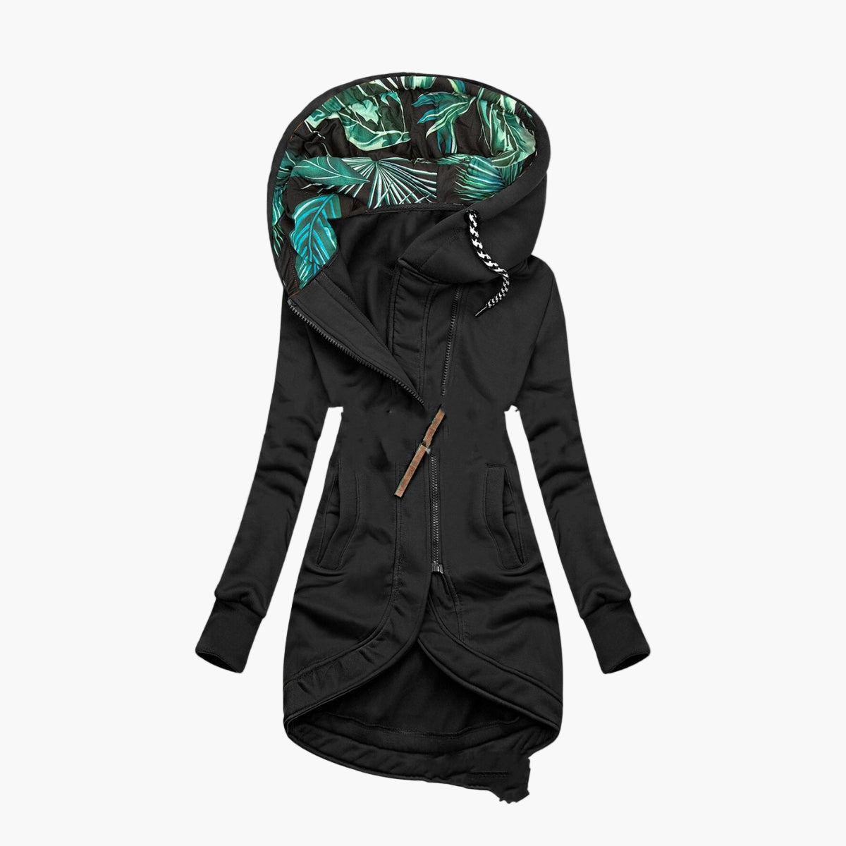 Damen Kapuzenmantel mit Blattmuster-Futter – Eleganter Freizeit- und Alltagsmantel