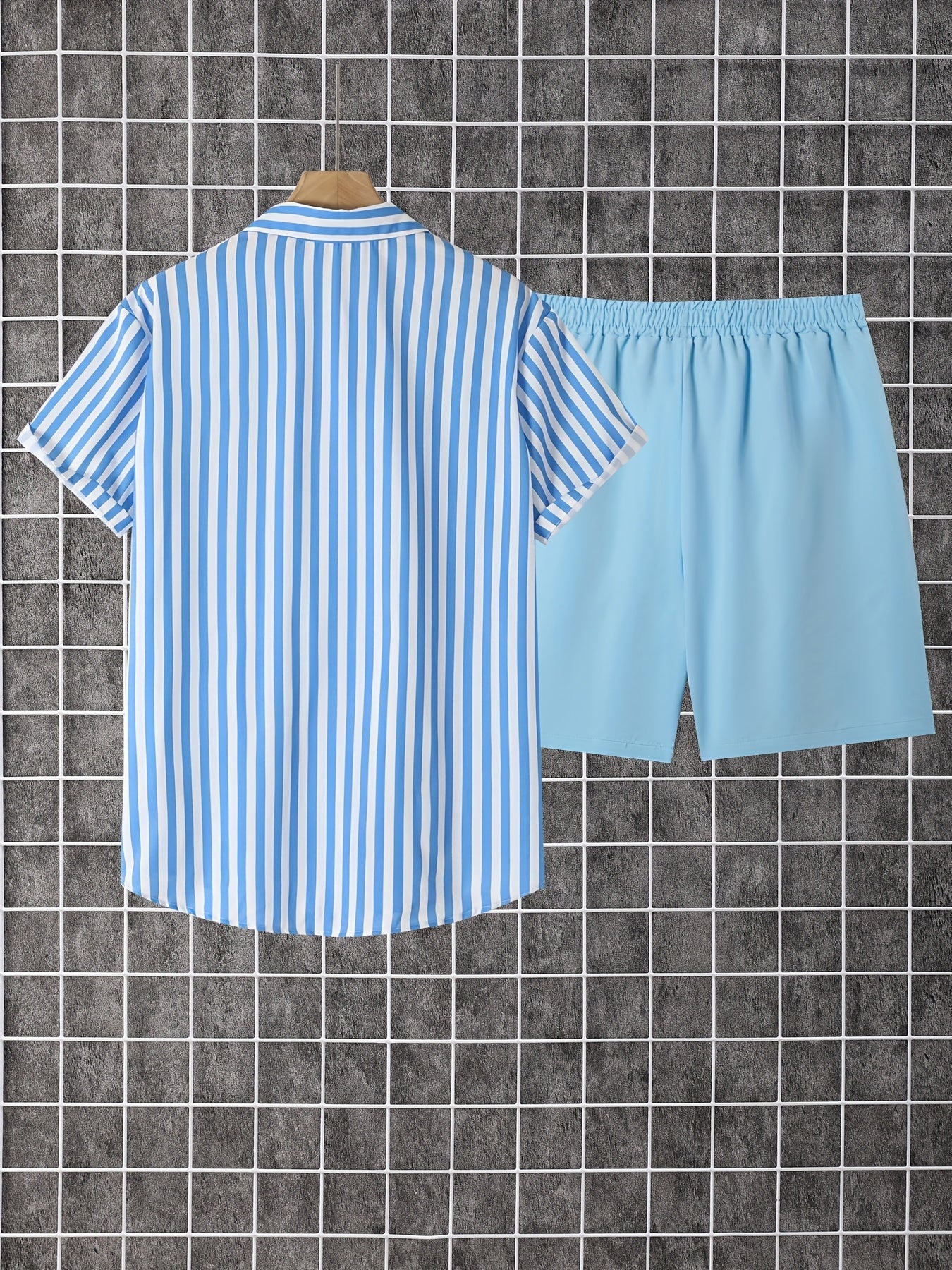 Herren Set mit Kurzarmhemd und Shorts, Modernes Streifen Design, Freizeit Outfit für Sommer und Urlaub