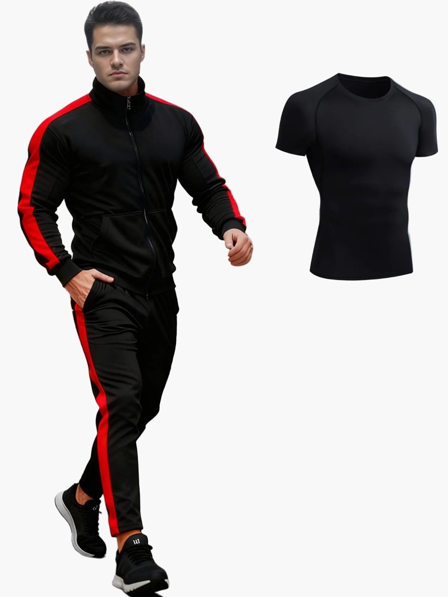 Herren Trainingsanzug Set Sport Freizeit Fitness – 3-teiliges Outfit mit Jacke, T-Shirt und Hose, Regular Fit, Perfekt für Gym und Alltag