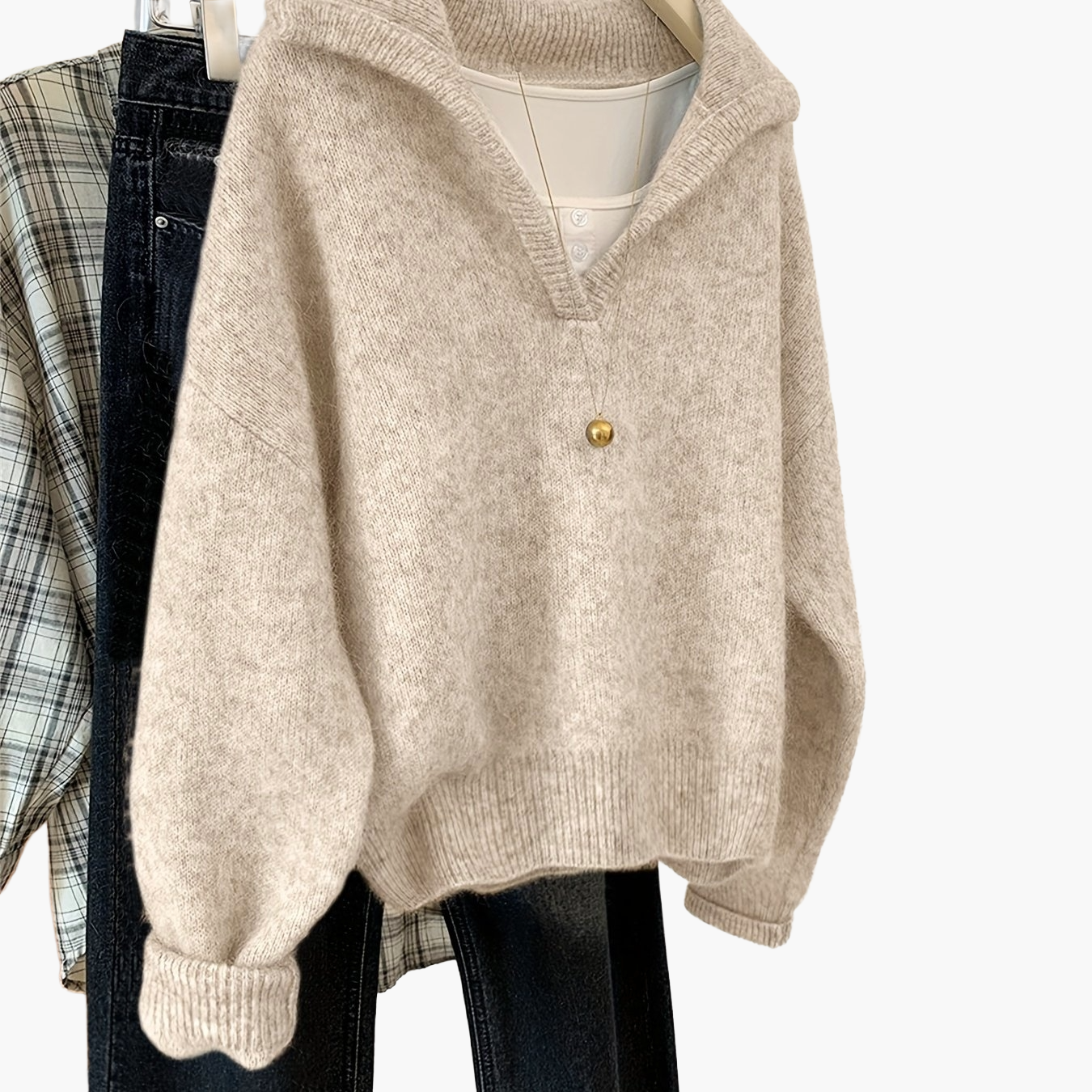 Damen Vintage Strickpullover mit V-Ausschnitt – Lässiger Herbst/Winter Pullover für Alltag und Freizeit