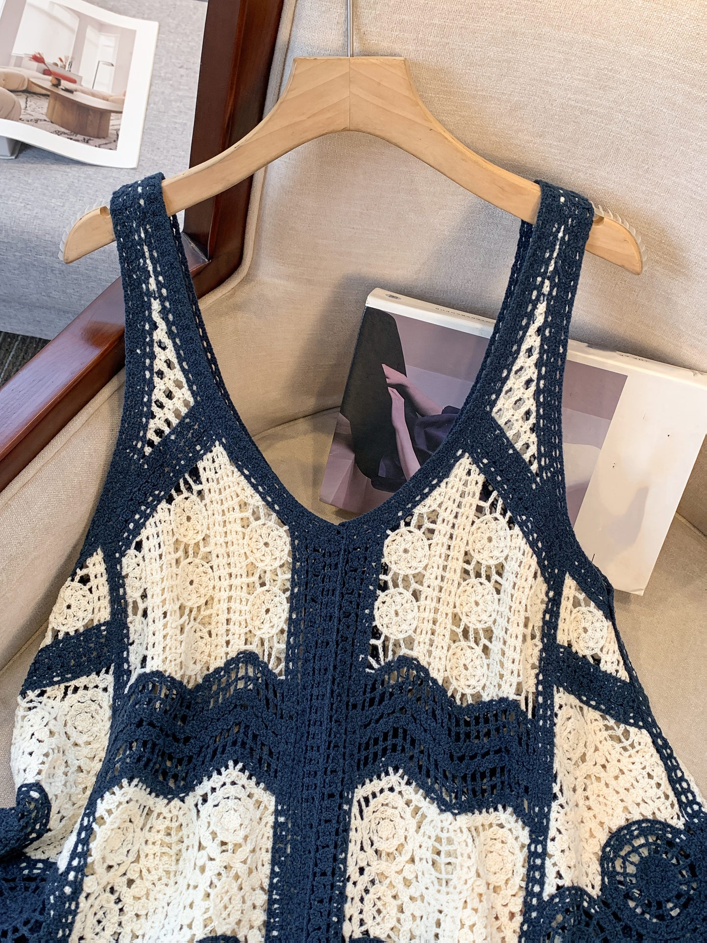 Damen Häkel-Top im Boho-Stil, ärmellos, modisch für Freizeit und Strand