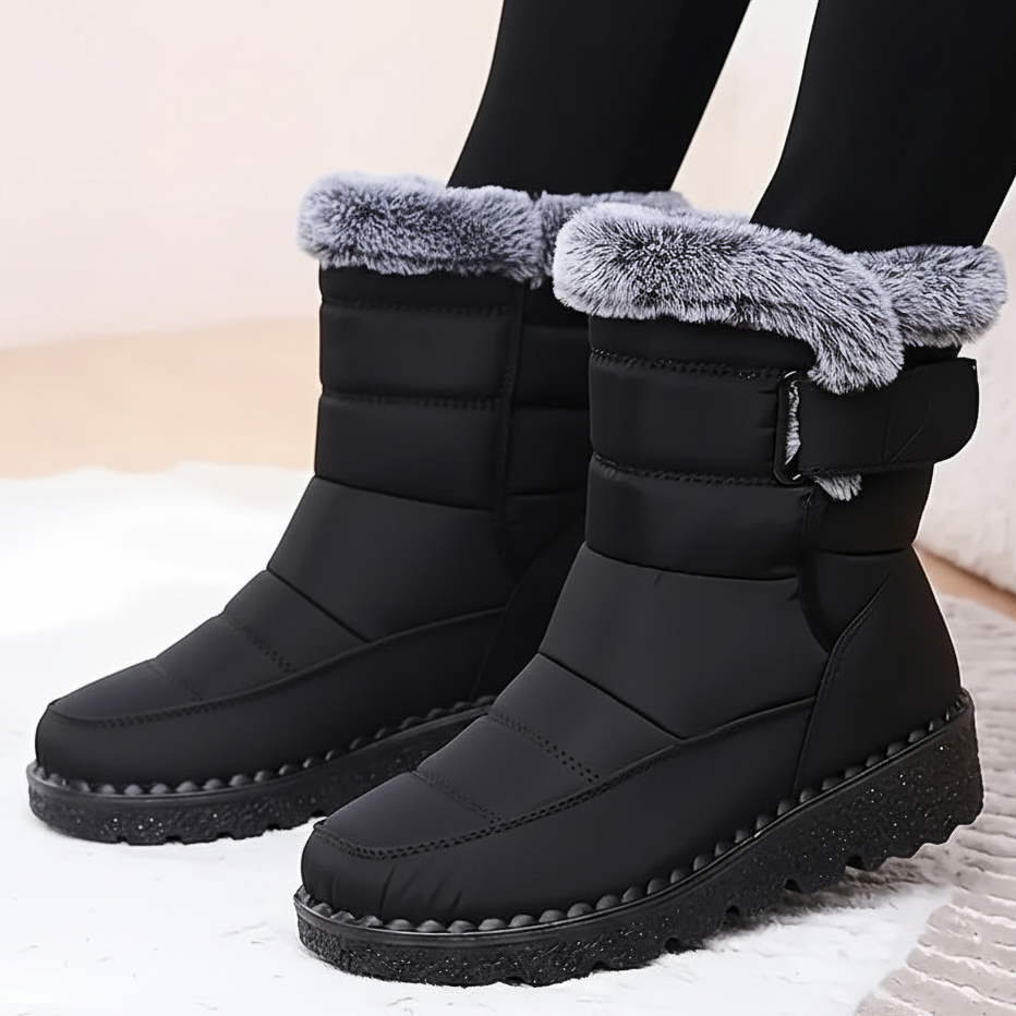 Damen Winterstiefel warm gefüttert mit Kunstfell und Klettverschluss