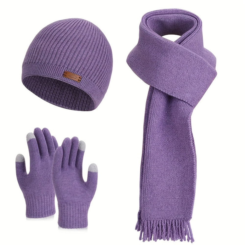 Unisex Winter Strickset: Warme Mütze, Schal und Handschuhe in Grün mit Touchscreen-Funktion