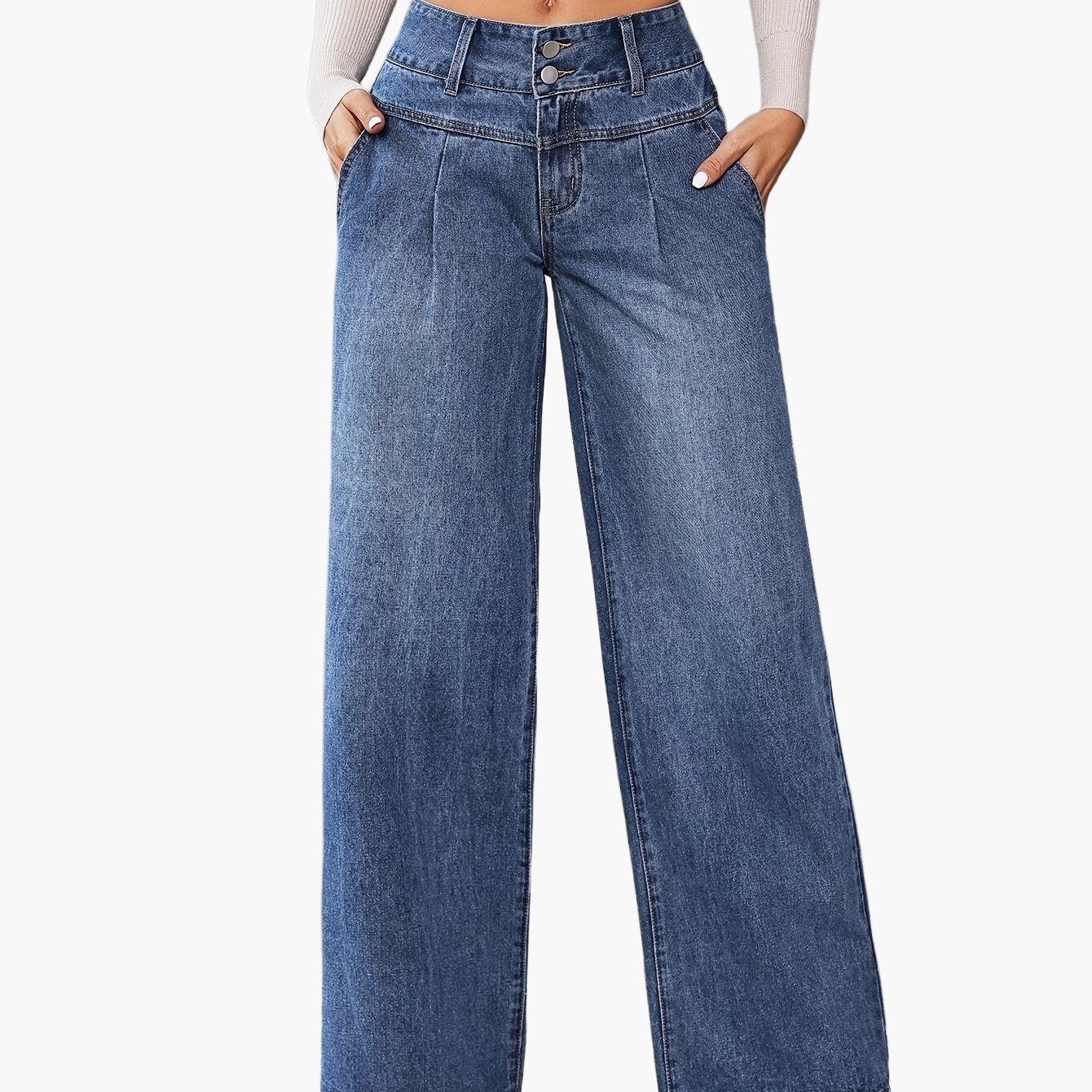 Damen Weitbein Jeans High Waist Elegant Freizeitmode