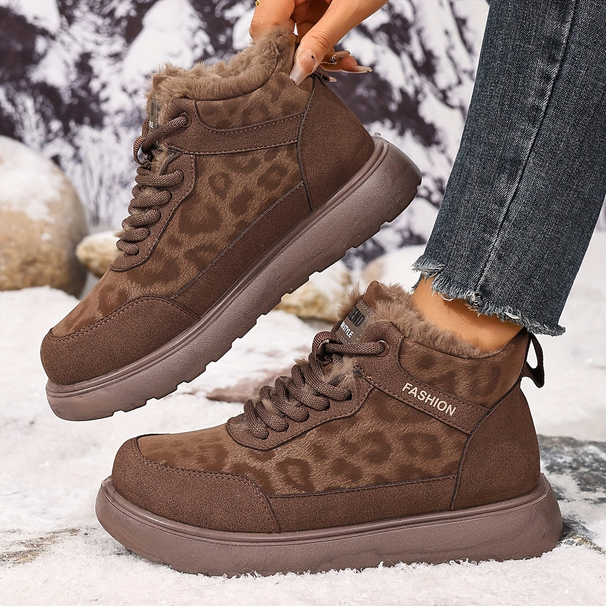 Damen Winterstiefeletten mit warmem Futter und Schnürung, Plateau Sohle