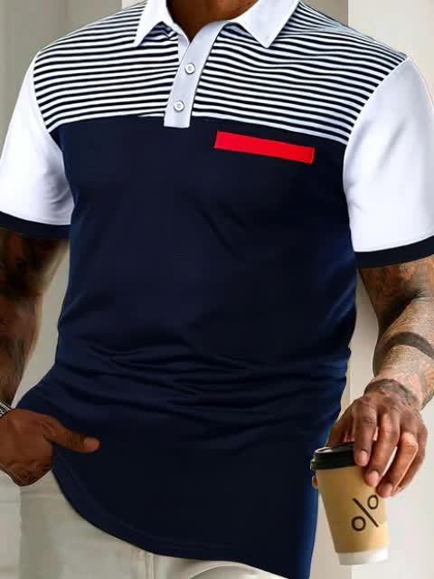 Herren Polo-Shirt Modern Gestreift mit Akzent-Detail für Freizeit & Business