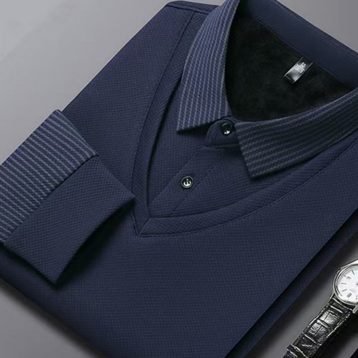 Herren Langarm Poloshirt gestreifter Kragen und Manschetten