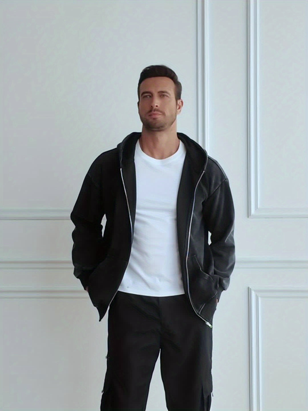 Kapuzenjacke mit Reißverschluss, verwaschener Look, Unisex, Anthrazit