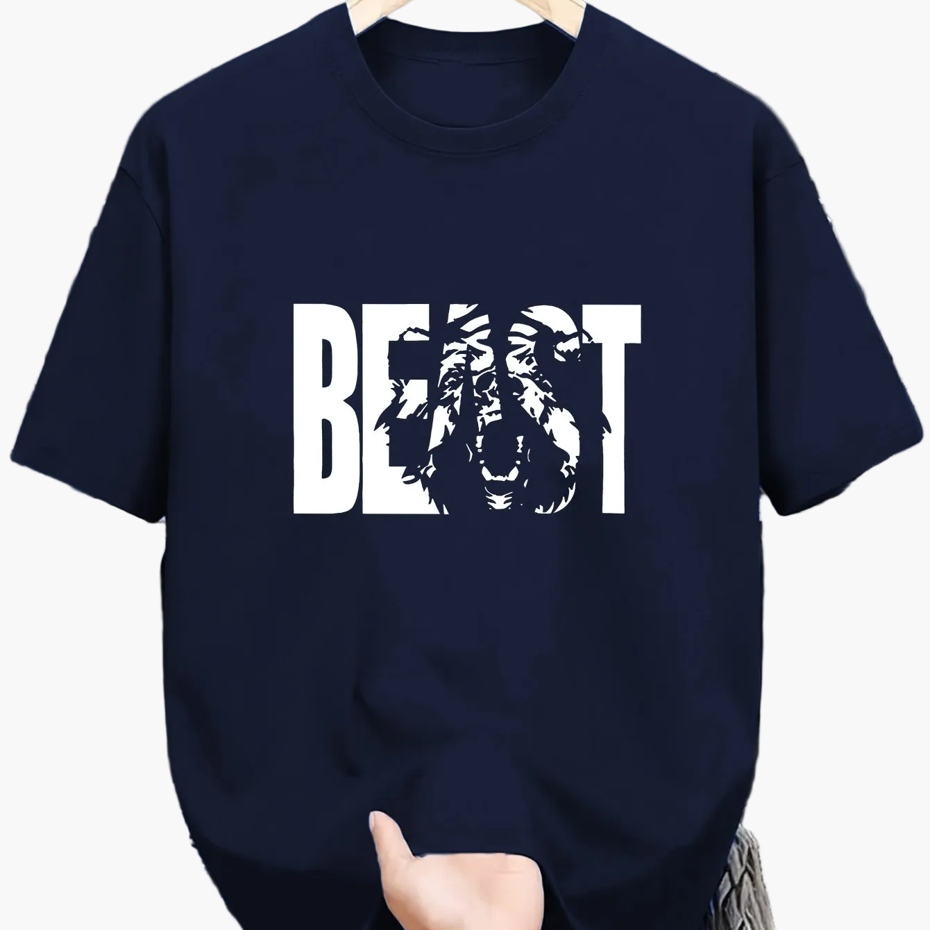 Herren T-Shirt mit "BEAST" Statement und Löwenkopf-Design – Urban Streetwear, Oversize Look