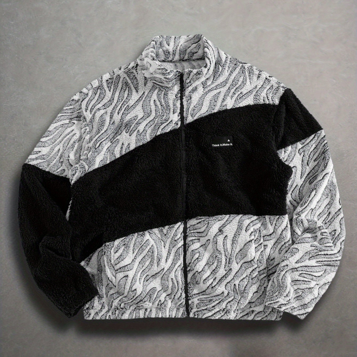 Fleecejacke Unisex mit Stehkragen und Reißverschluss, Tiermuster, mehrere Farben