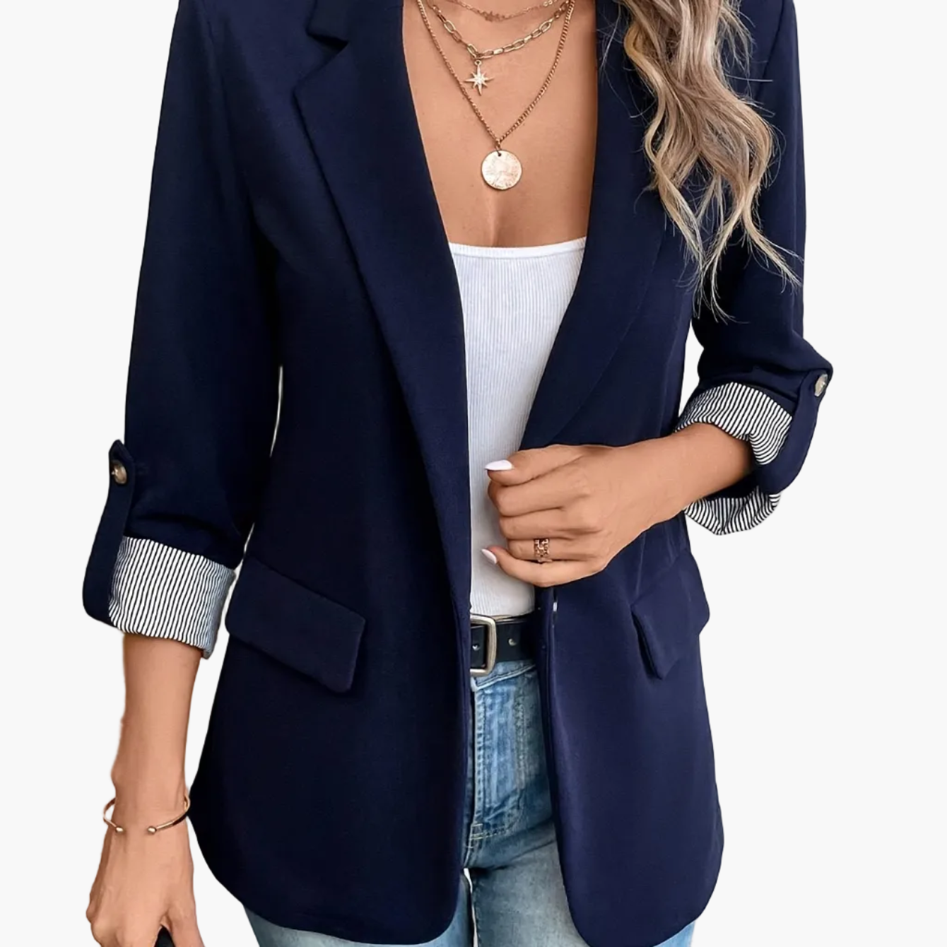 Damen Blazer Elegant Business Freizeit Sakko mit Krempelärmeln – Stilvoll für Büro und Alltag
