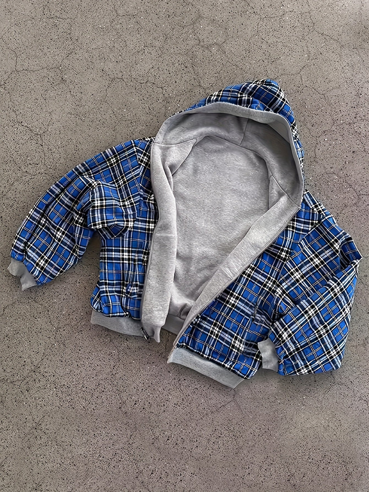 Unisex Reißverschluss-Hoodie Grau mit kariertem Futter, lässig