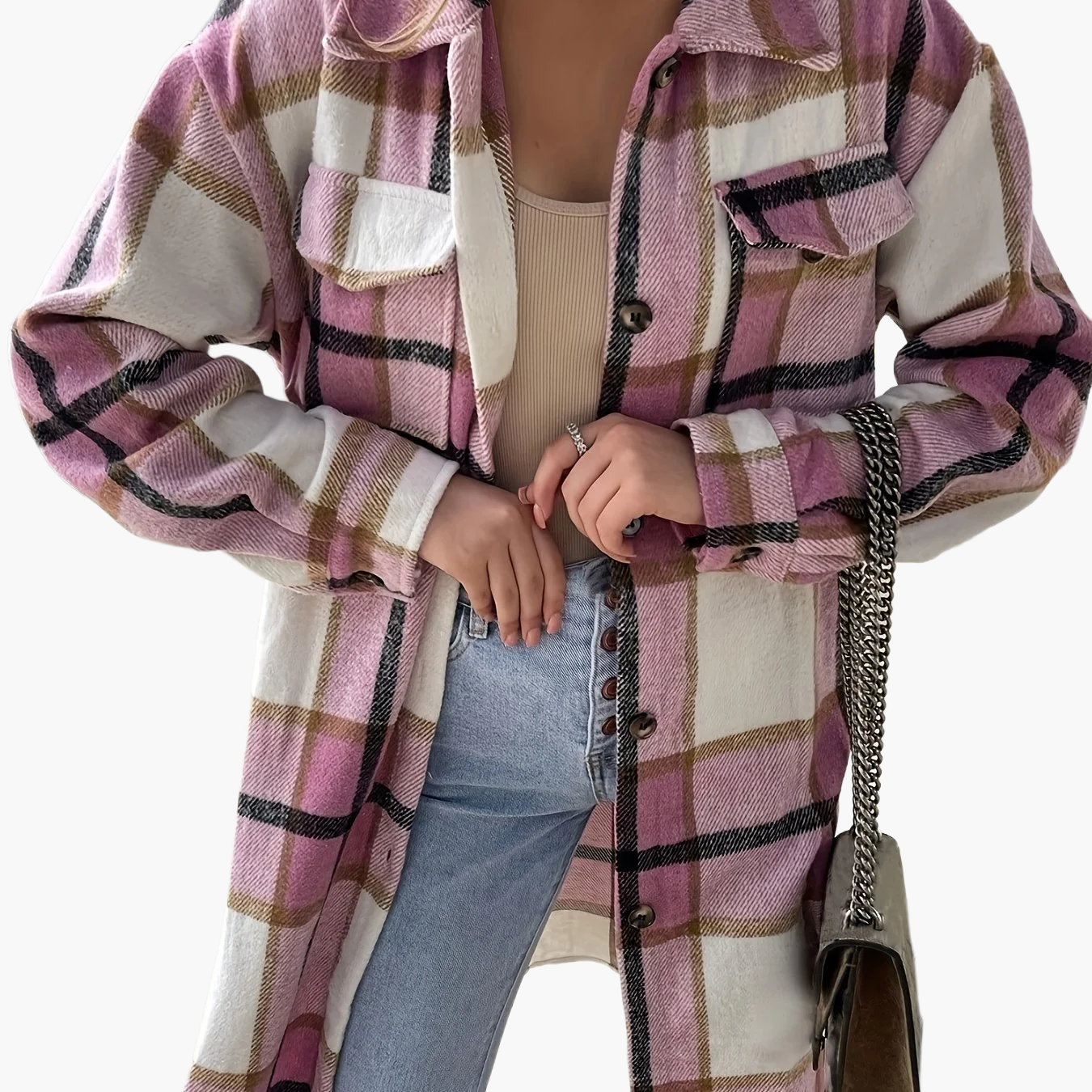 Damen Freizeit Karo Hemdjacke im Oversized Look – Perfekt für den Alltag