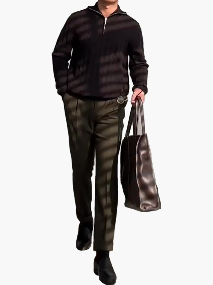 Herren Strickpullover mit Zopfmuster und halbem Reißverschluss – Casual Stil für Herbst und Winter
