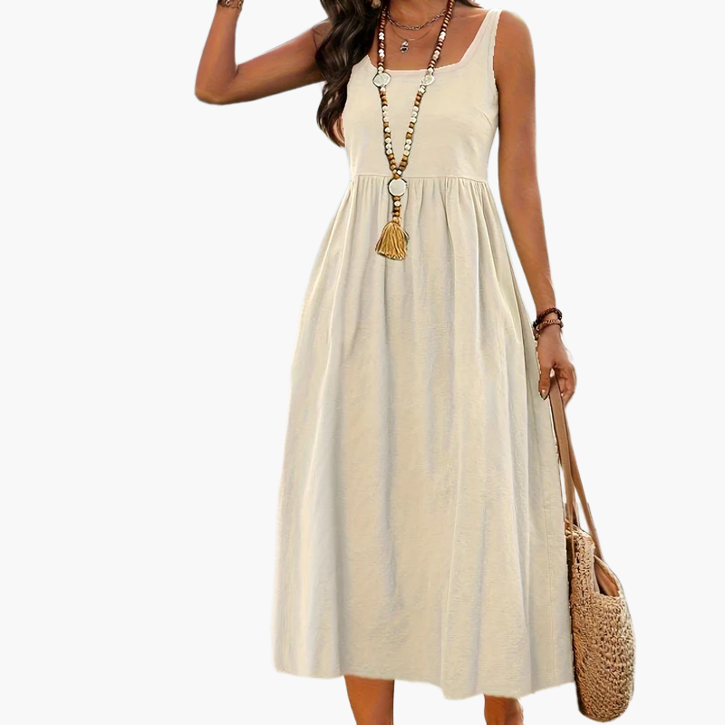 Damen Sommerkleid Midi Fit & Flare – Ärmellos, Freizeit & Urlaub, Boho-Stil