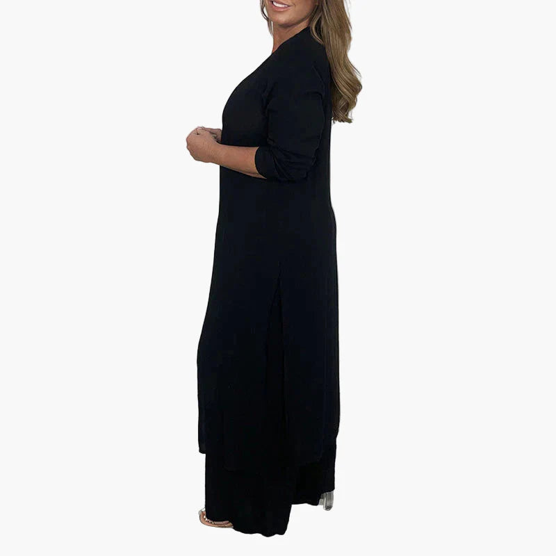 Damen Zweiteiliges Freizeitanzug Set – Eleganter Langer Blazer & Weite Hose für Alltag und besondere Anlässe
