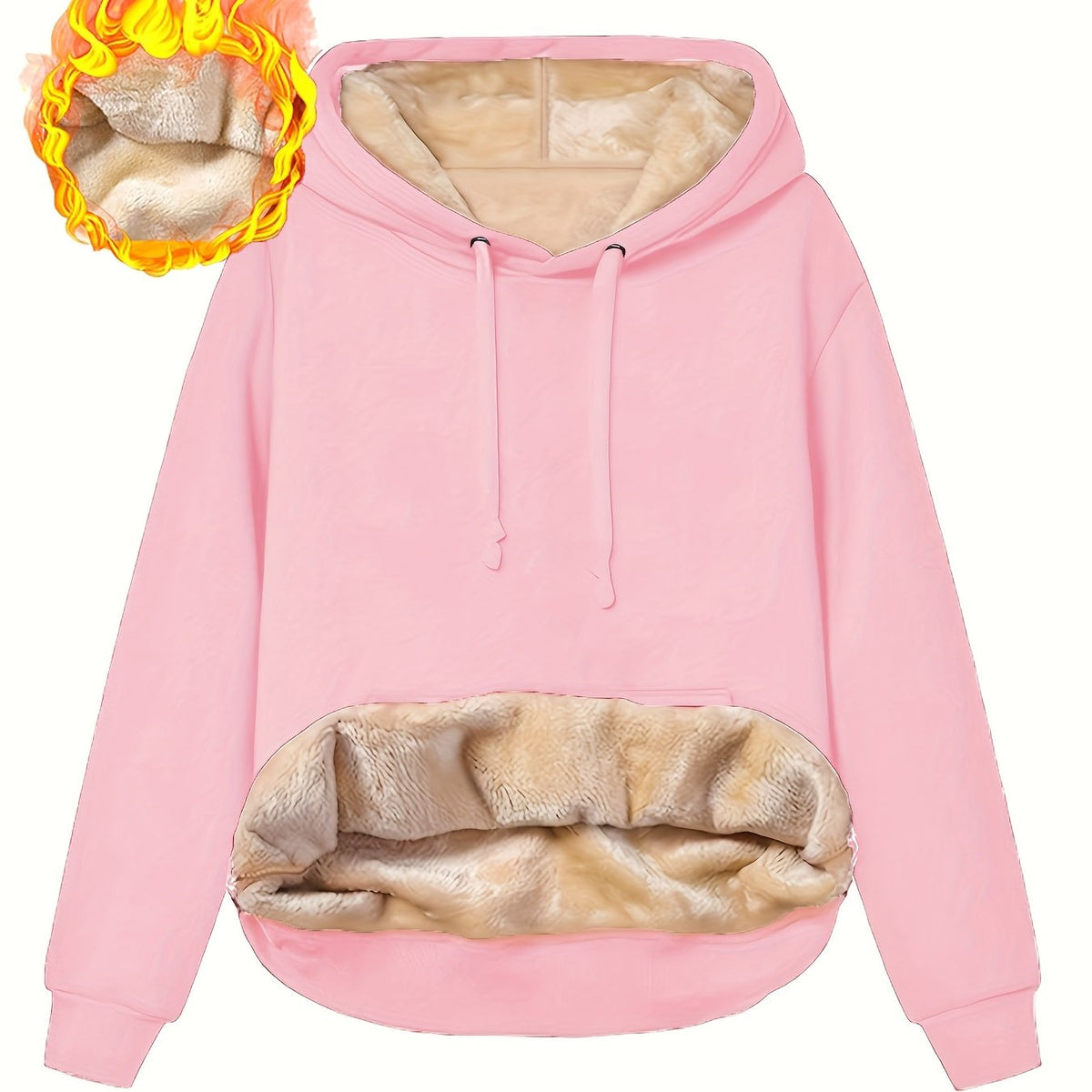 Gefütterter Hoodie mit Kapuze und Bauchtasche für Damen, Wärmeisolierend