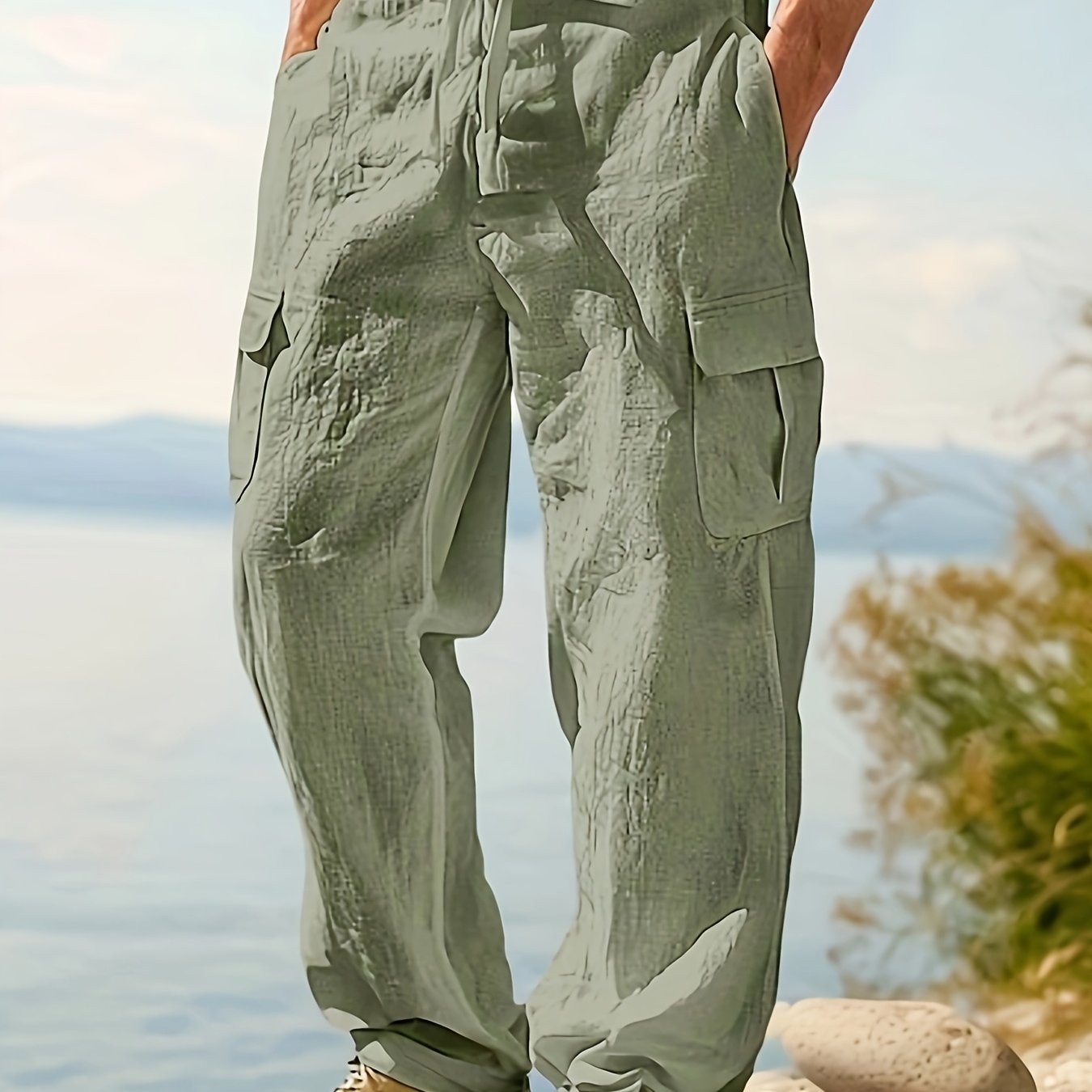 Herren Cargo-Loungehose mit weitem Bein und Kordelzug – Freizeit- und Strandstil
