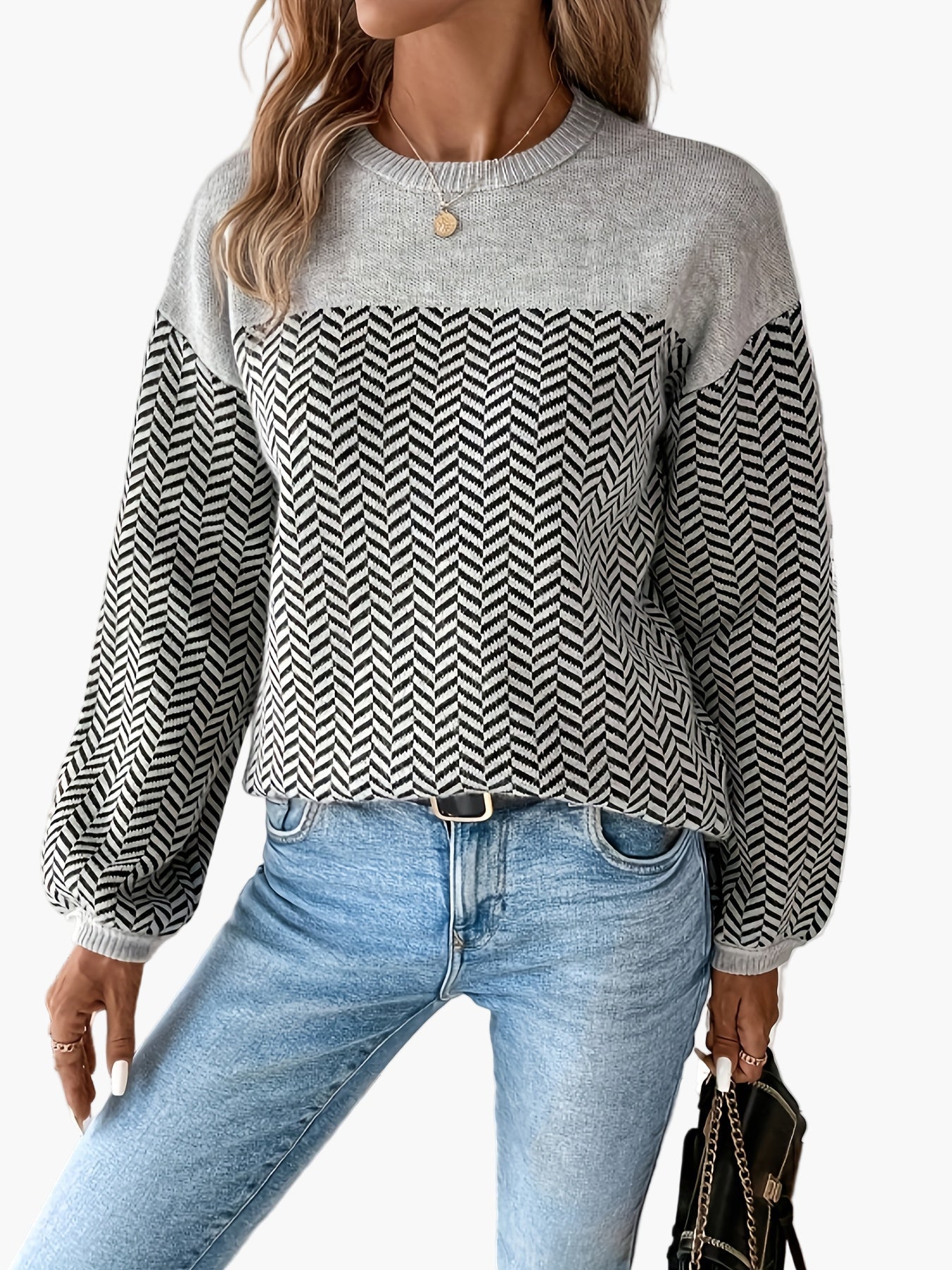 Damen Strickpullover im Casual Stil mit Hahnentritt-Muster – Perfekt für Freizeit & Alltag