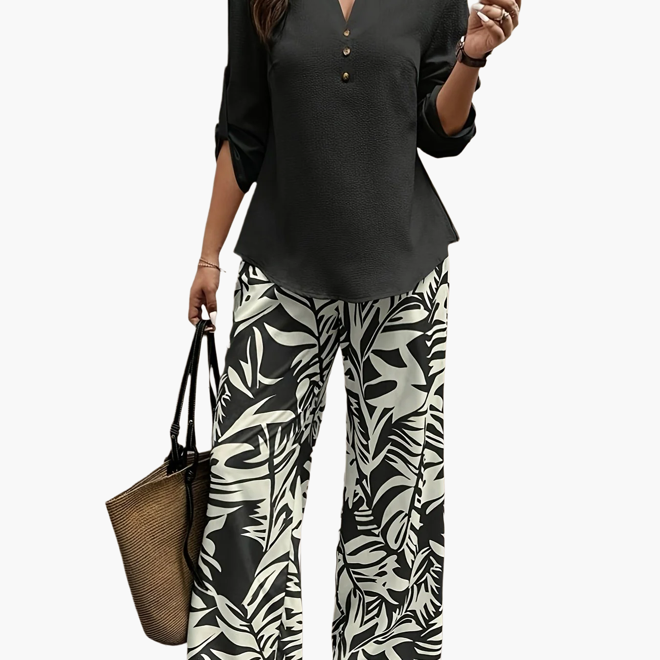 Damen Elegantes Set mit Bluse und Weitbeiniger Hose – Perfekt für Sommer und Freizeit