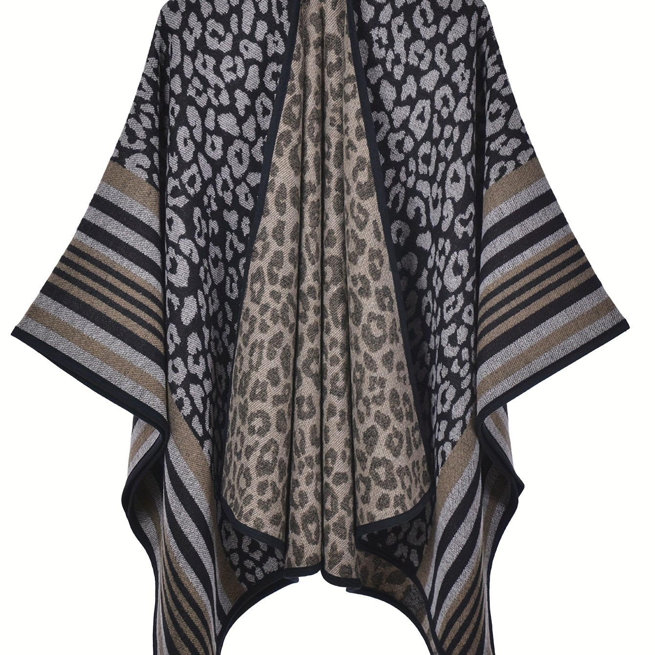 Damen Poncho Cape mit offenem Schnitt und geometrischem Muster – Boho Stil für Freizeit und Alltag