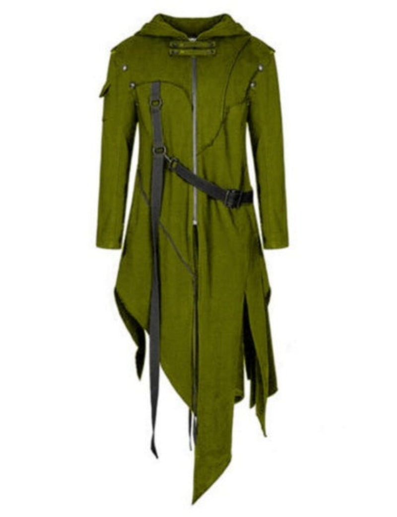 Herren-Mantel im Gothic-Stil mit Kapuze und asymmetrischem Saum