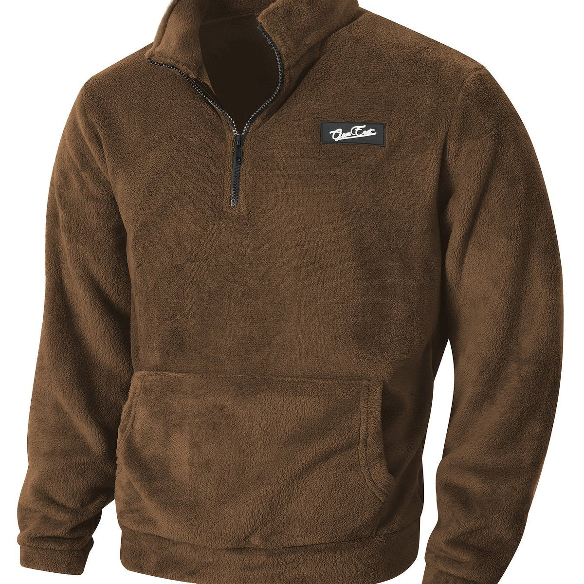Fleece Pullover Herren mit Reißverschluss Stehkragen und Kängurutasche