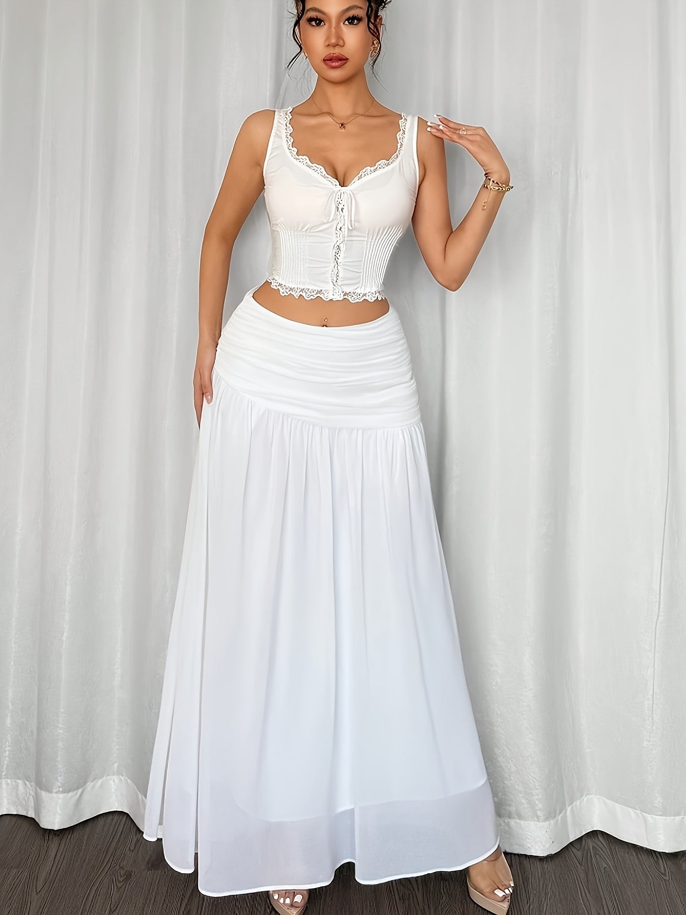 Damen Eleganter Maxirock mit Drapierung – Stilvoller Beach-Look für Urlaub & Sommerabende