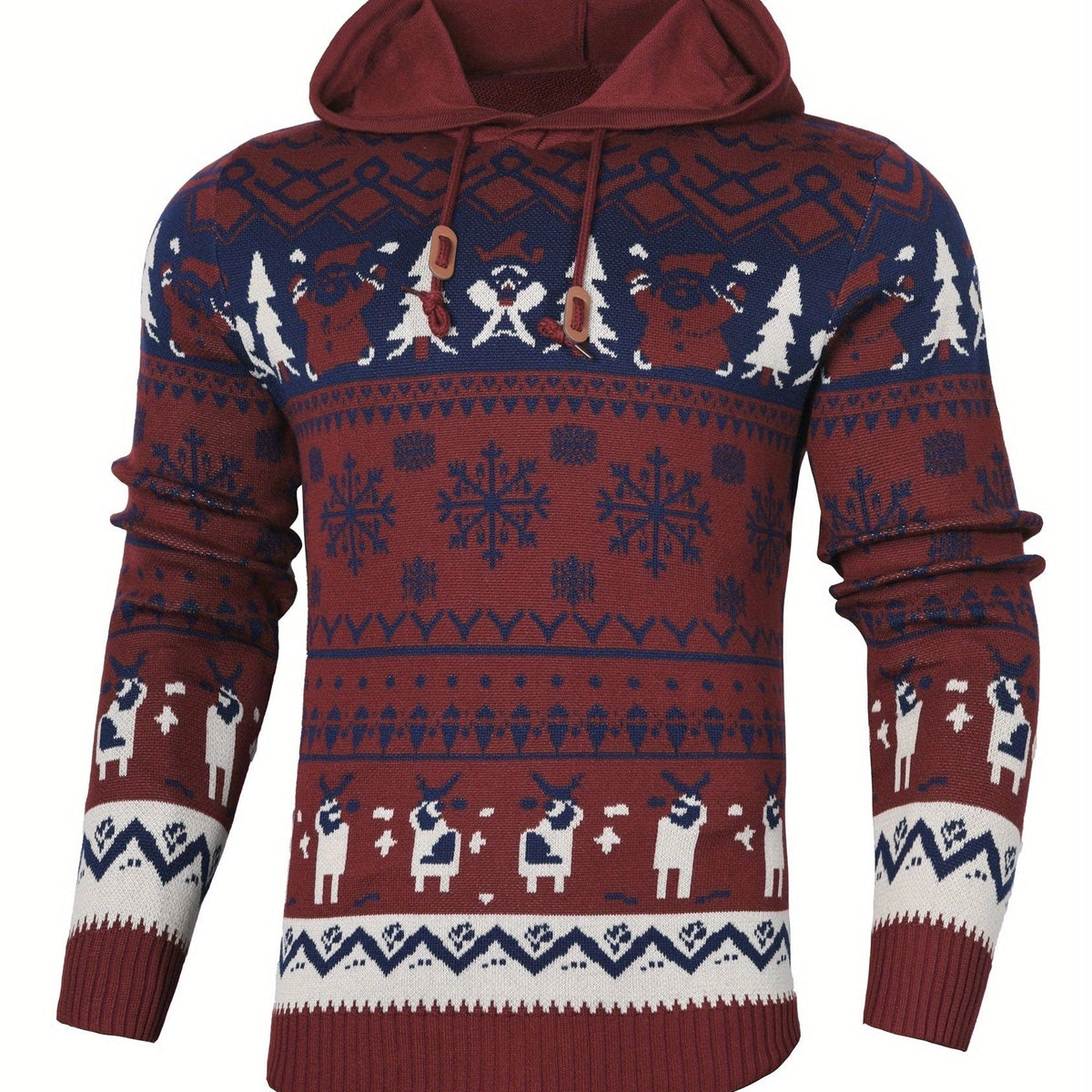 Weihnachtspullover Hoodie mit Rentier und Schneeflockenmuster für Herren