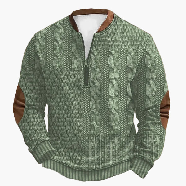 Herren Strickpullover im Vintage-Stil mit Reißverschluss – Modischer Freizeit-Sweater mit Kunstleder-Details