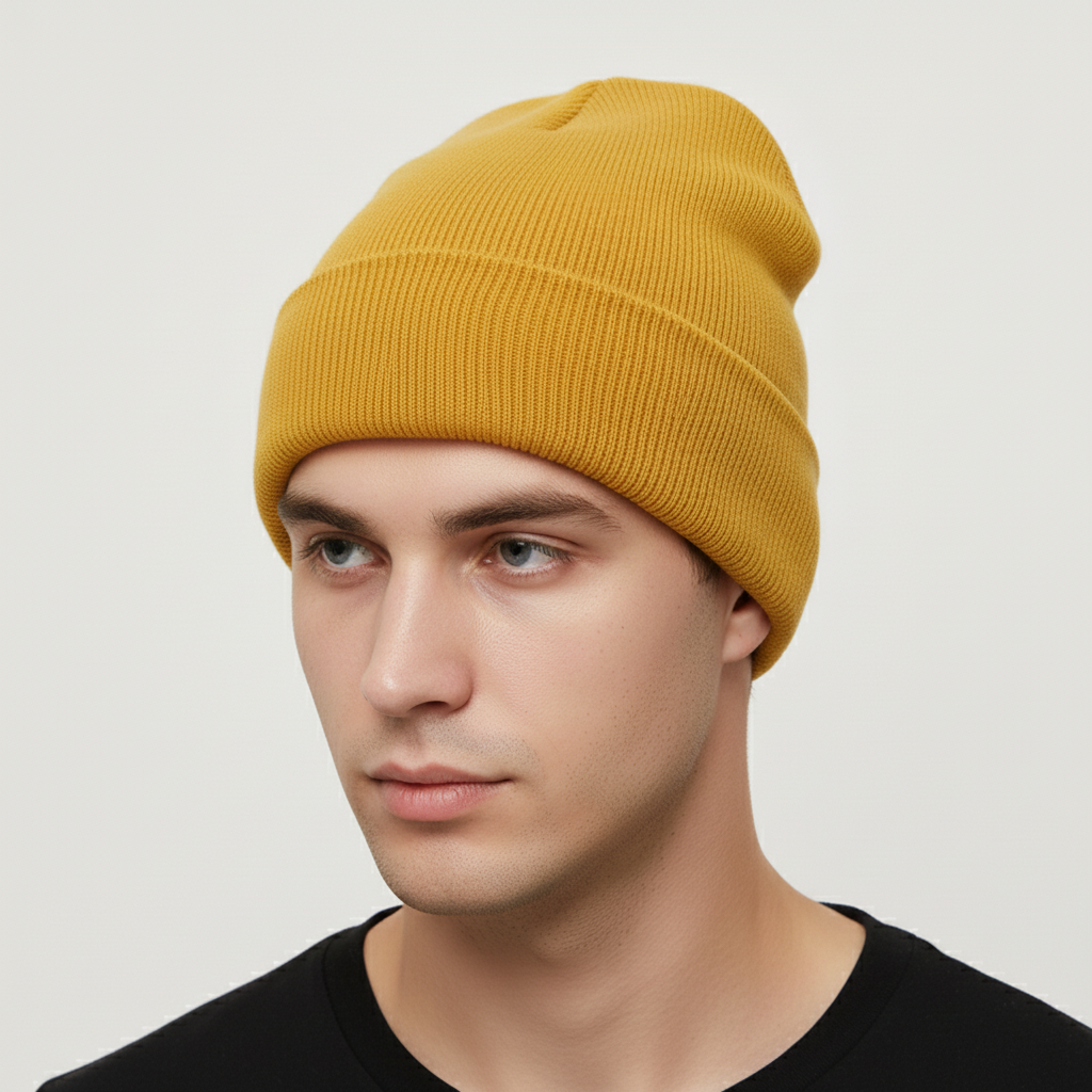 Unisex Rippstrick Beanie Mütze mit Umschlag