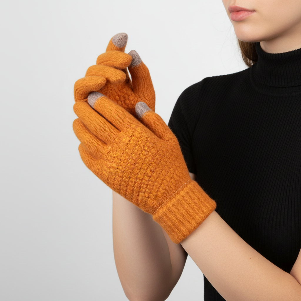 Damen Strickhandschuhe mit Touchscreen-Funktion, warm & winddicht