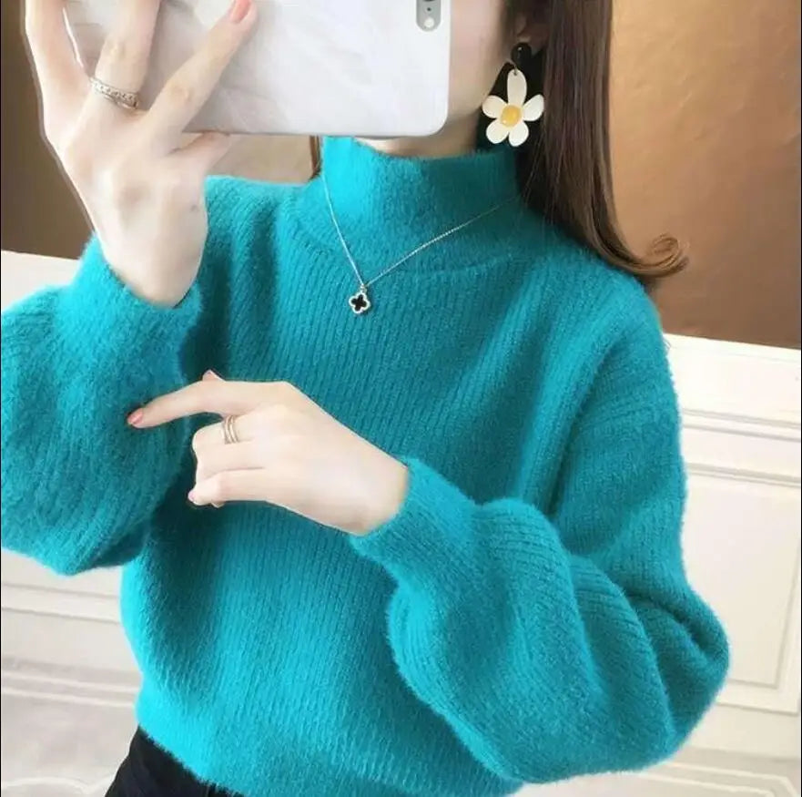 Damen Rollkragenpullover mit weitem Ärmel Strickpullover