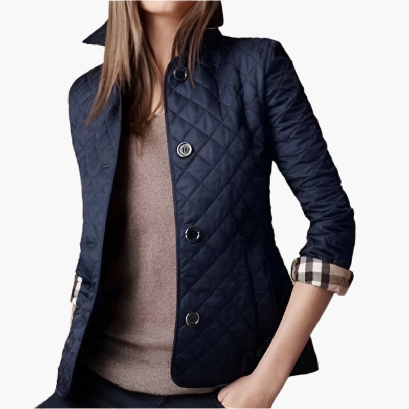 Damen Steppjacke im klassischen Design mit Karomustern-Details