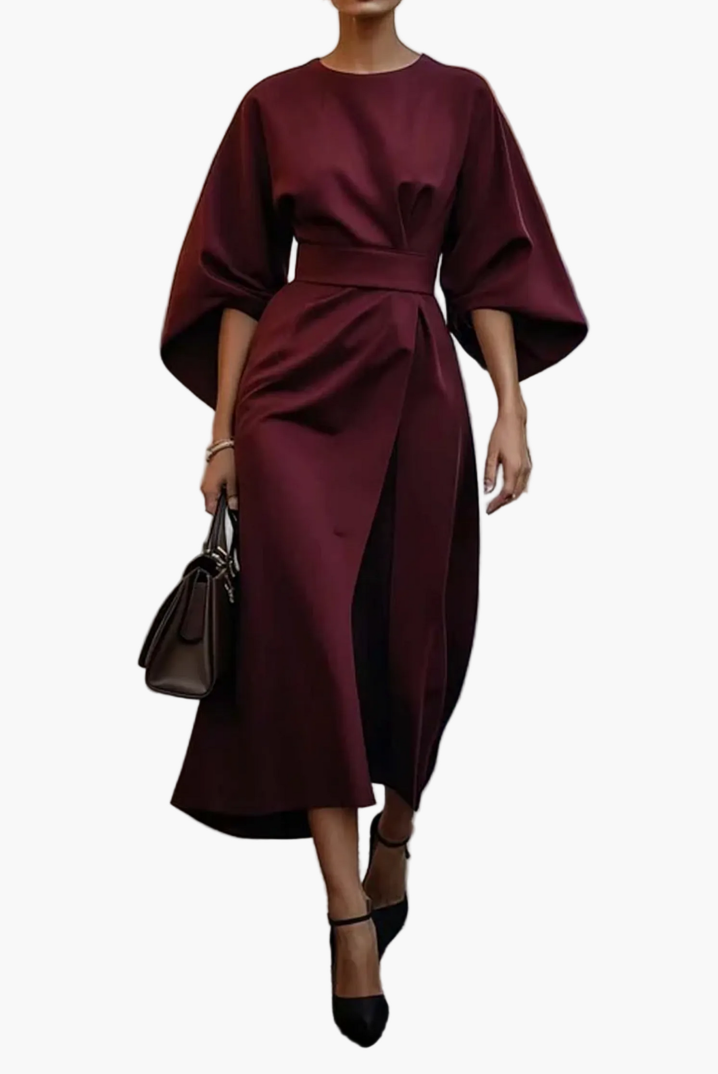 Damen Midi-Kleid mit eleganten Laternenärmeln – Stilvoll für Business & festliche Anlässe