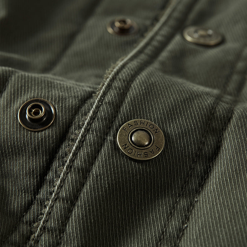 Herren Worker Jacke mit Teddyfutter, Umlegekragen & Knöpfen, Robuste Winterjacke