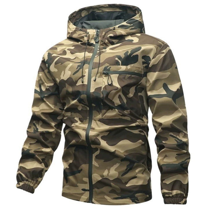 Tarnmuster Outdoor Jacke Herren, Kapuzenjacke mit Reißverschlüssen, Camouflage