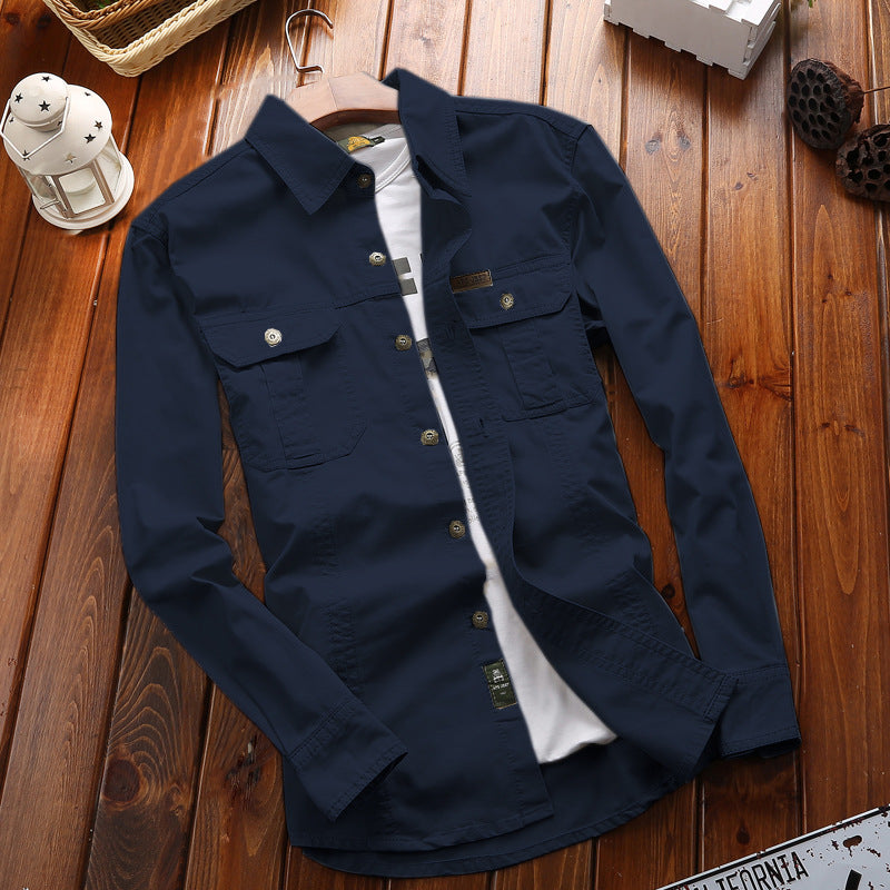 Herren Langarmhemd mit Brusttaschen & Button-Down Kragen