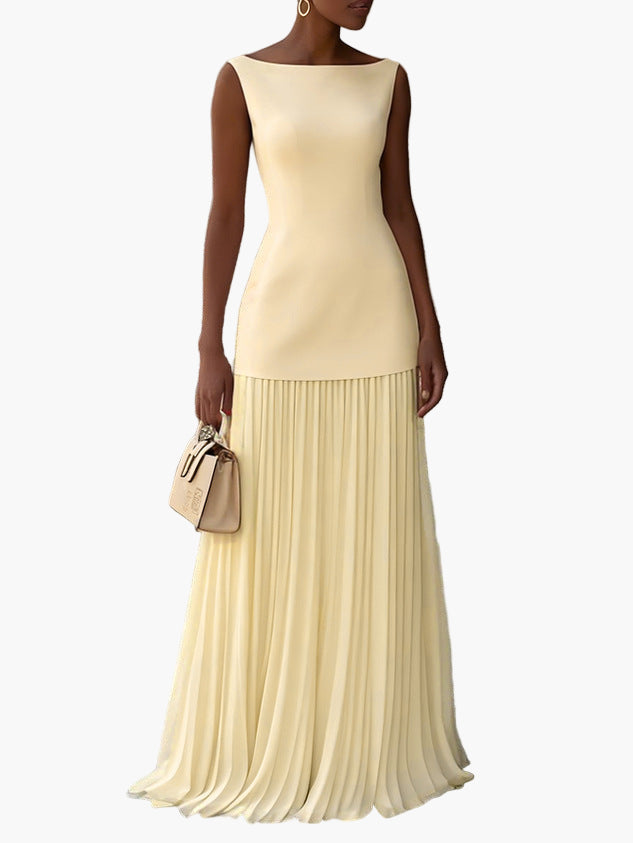 Damen Elegantes Maxikleid mit Plissee-Rock – Perfekt für festliche Anlässe und Hochzeiten