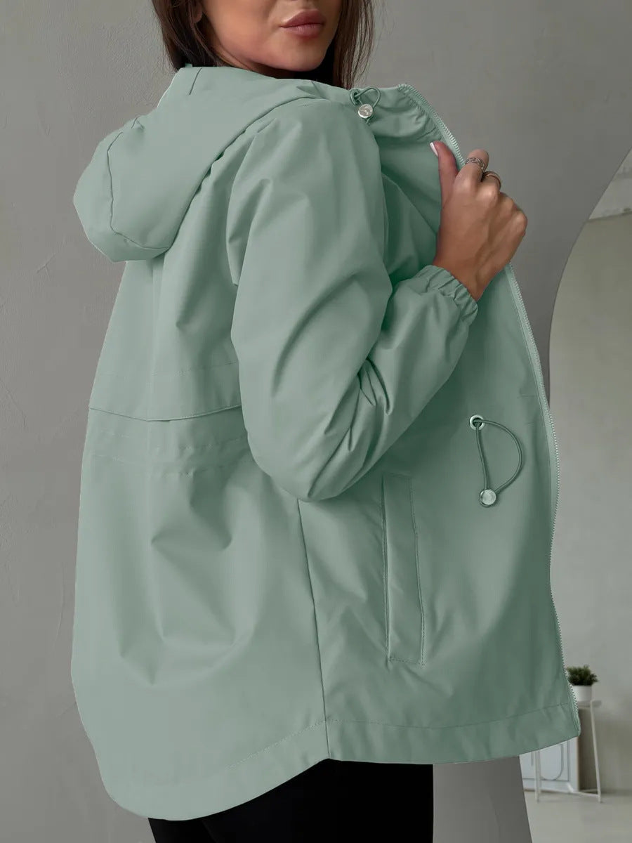 Damen Jacke mit Kapuze und Kordelzug in der Taille, Leichte Übergangsjacke