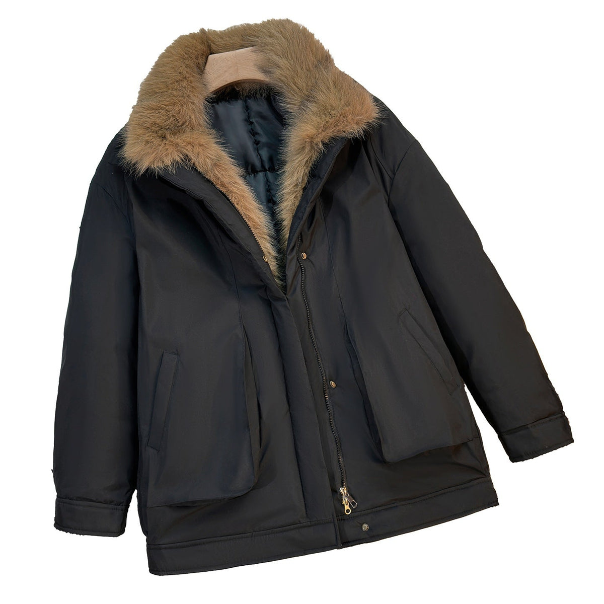 Kurze Winterjacke mit Kunstpelzkragen und Futter