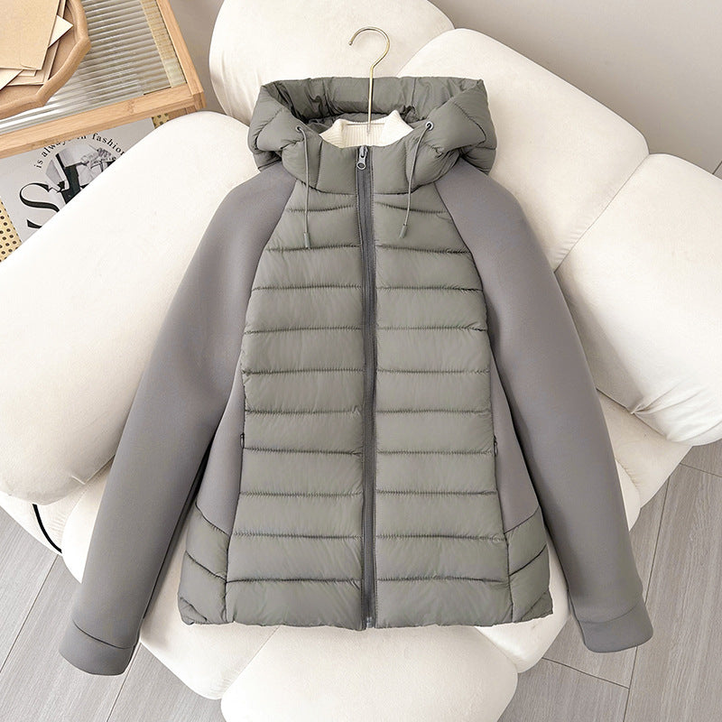 Damen Steppjacke mit Kapuze und Ärmeln aus weichem Material