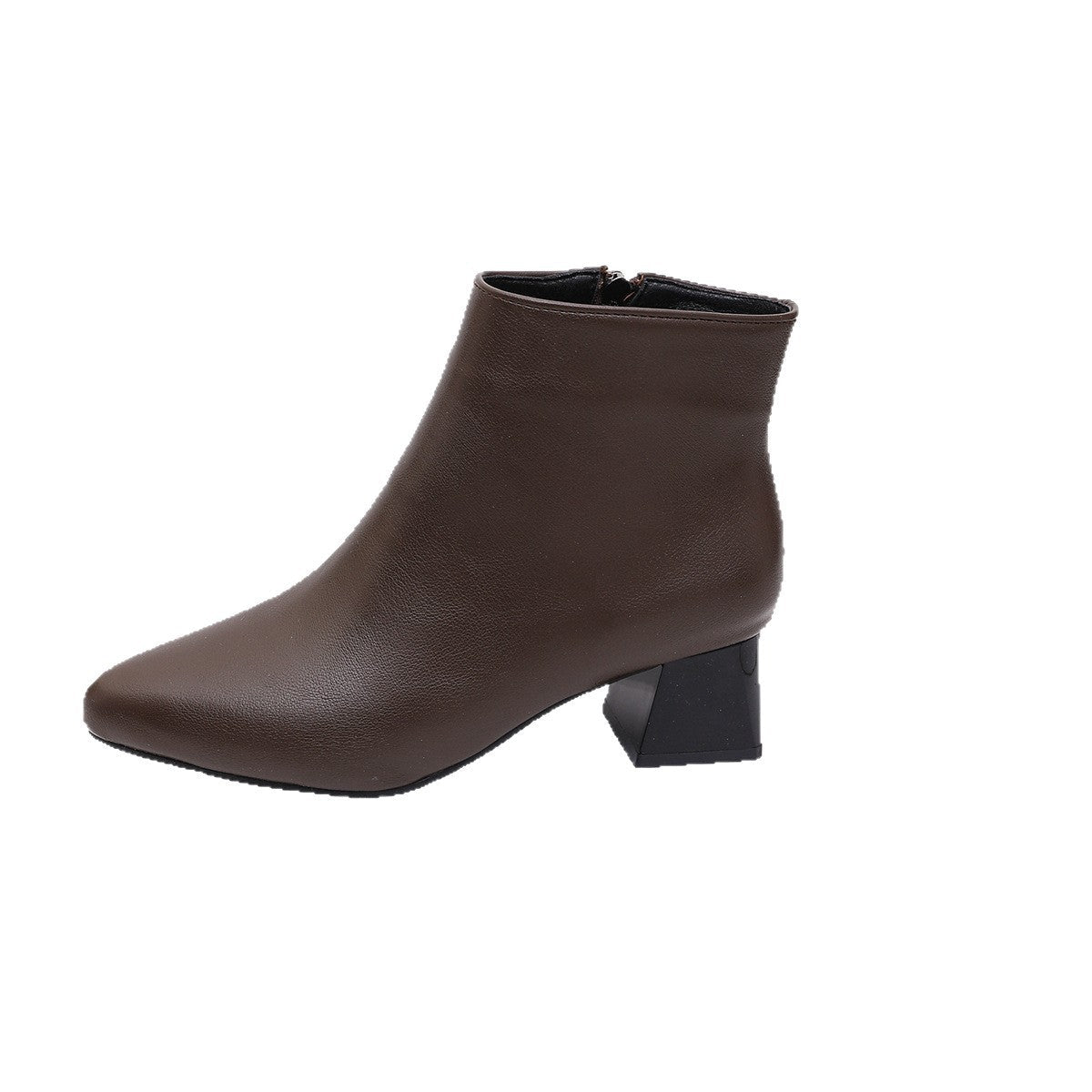 Damen Stiefelette Braun/Schwarz mit Reißverschluss und Blockabsatz