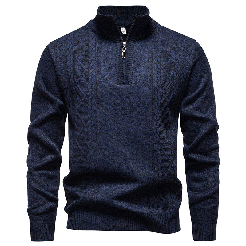 Herren Strickpullover Stehkragen Zopfmuster Reißverschluss