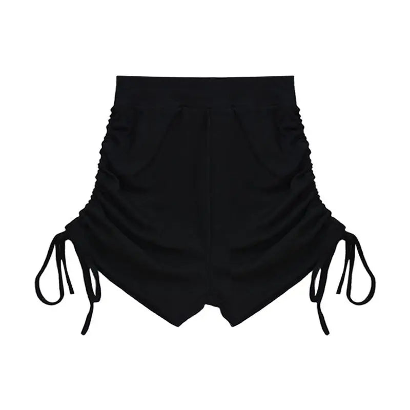 Damen High-Waist Shorts gerippt mit Kordelzug Raffung