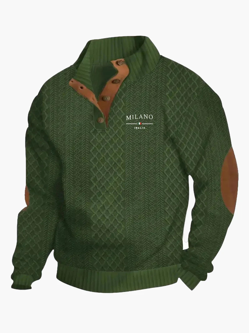 Herren Strickpullover Milano Italia Vintage Stil mit Veganem Lederapplikationen – Freizeit & Business
