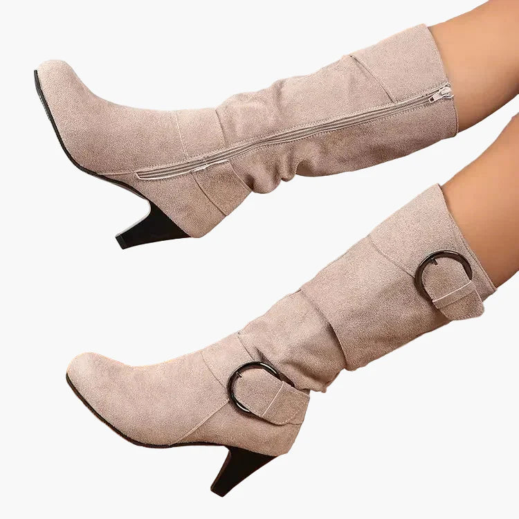 Damen Stiefel mit Absatz und Schnallen – Modische Herbst- und Winterstiefel für Alltag und Freizeit