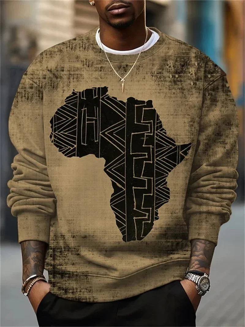 Herren Rundhals-Sweatshirt mit Afrika-Motiv und Augenprint, Weiß